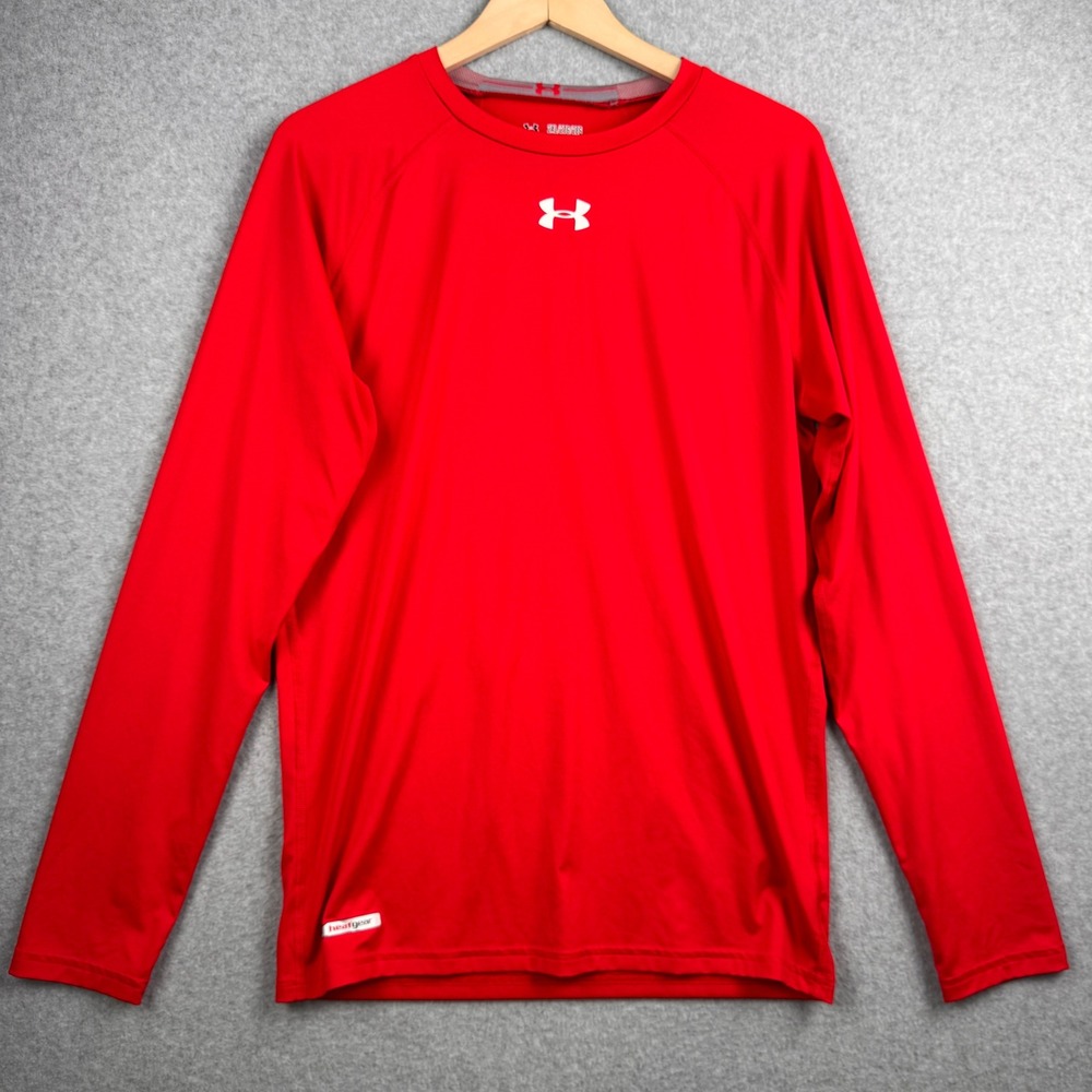 Under Armour Compression Shirt Mens 2XL Red HeatGear Long Sleeve Athletic Gym